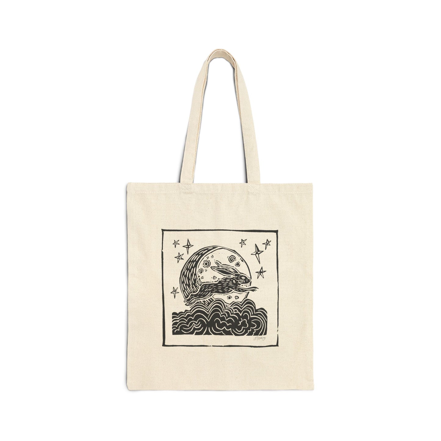 Canvas Tote Bag — Bunny Moon Illustration Tote (Celestial Bunny Graphic)