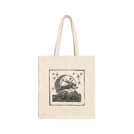 Canvas Tote Bag — Bunny Moon Illustration Tote (Celestial Bunny Graphic)