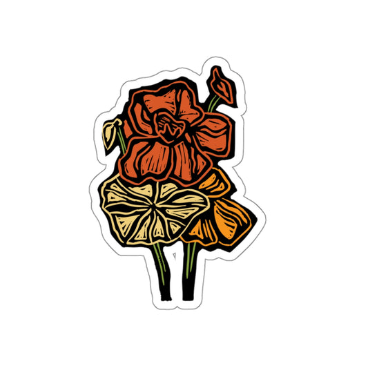 Nasturtium Flower Die-Cut Stickers | Vintage Floral Art, Planner Decor, Laptop Stickers, Gift for Flower Lovers, Aesthetic Decor