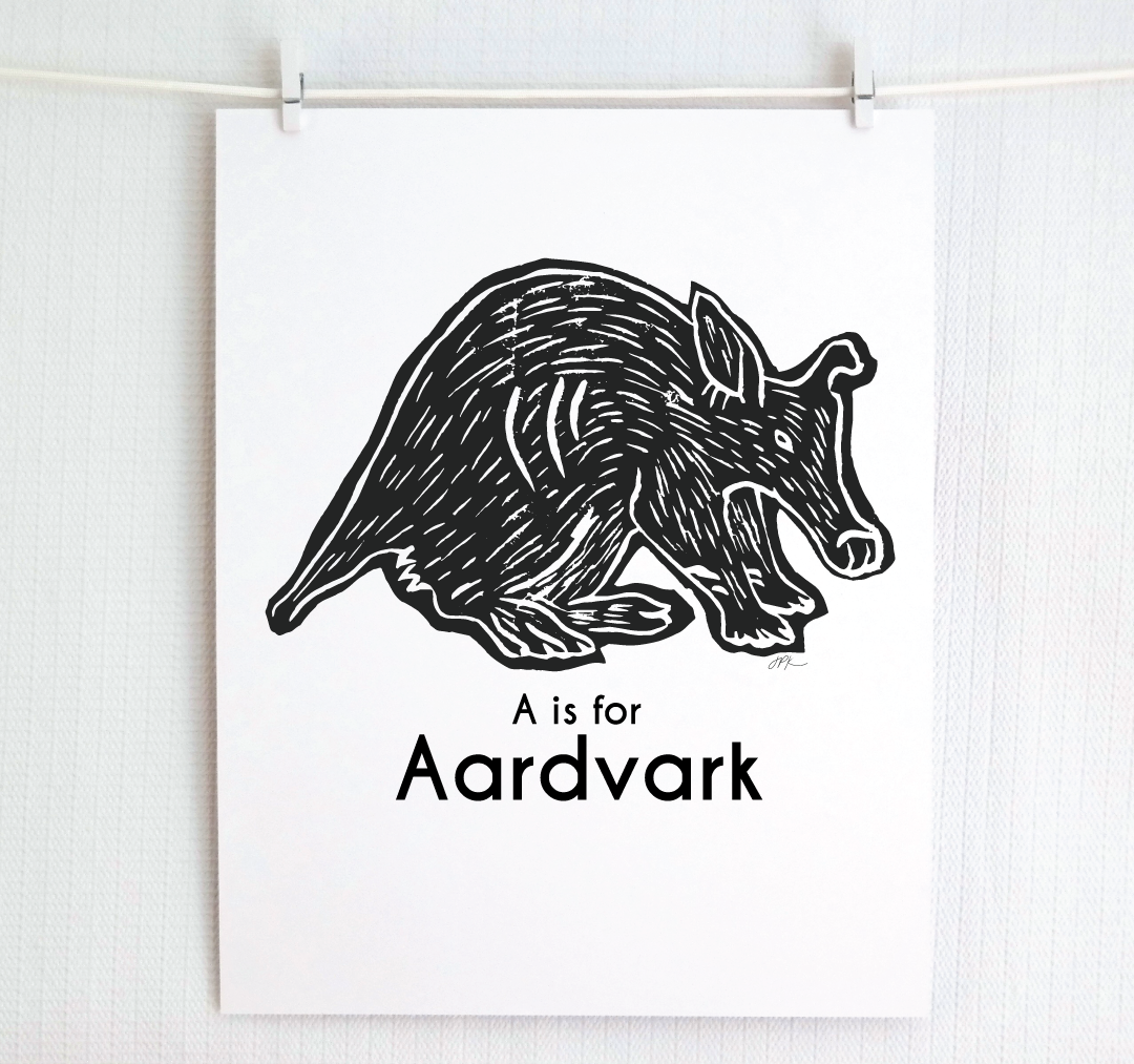 A is for Aardvark: Captivating Creatures Alphabet Letter Print