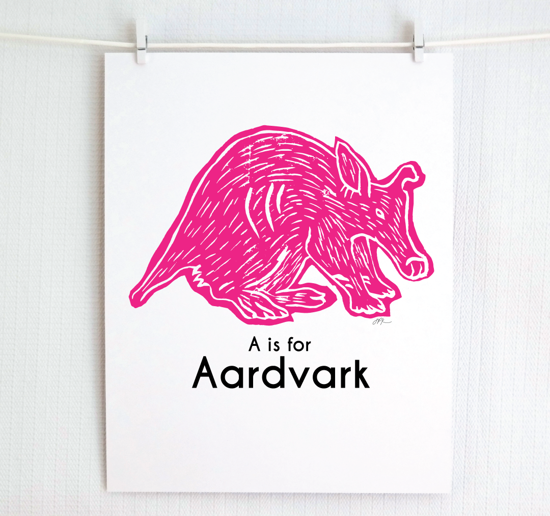A is for Aardvark: Captivating Creatures Alphabet Letter Print