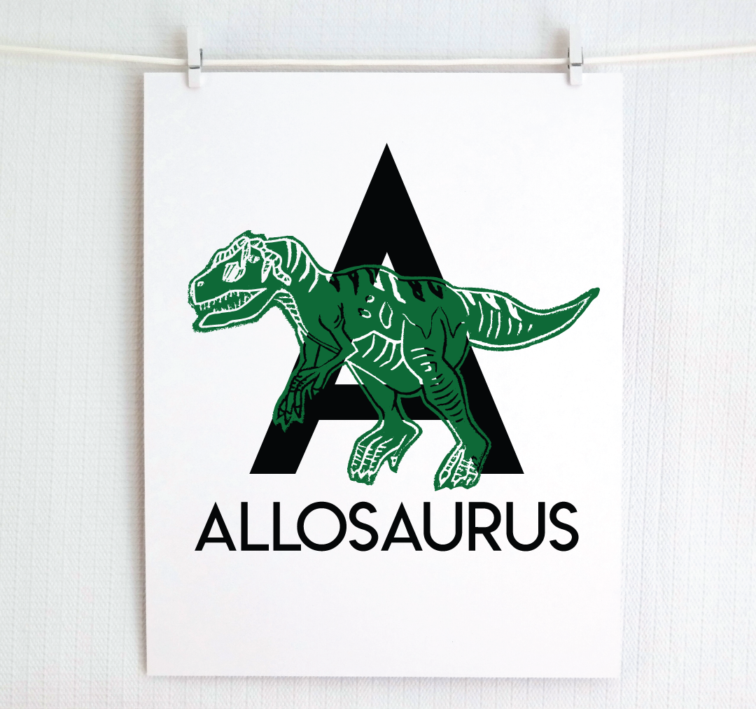 A is for Allosaurus Illustrated Print