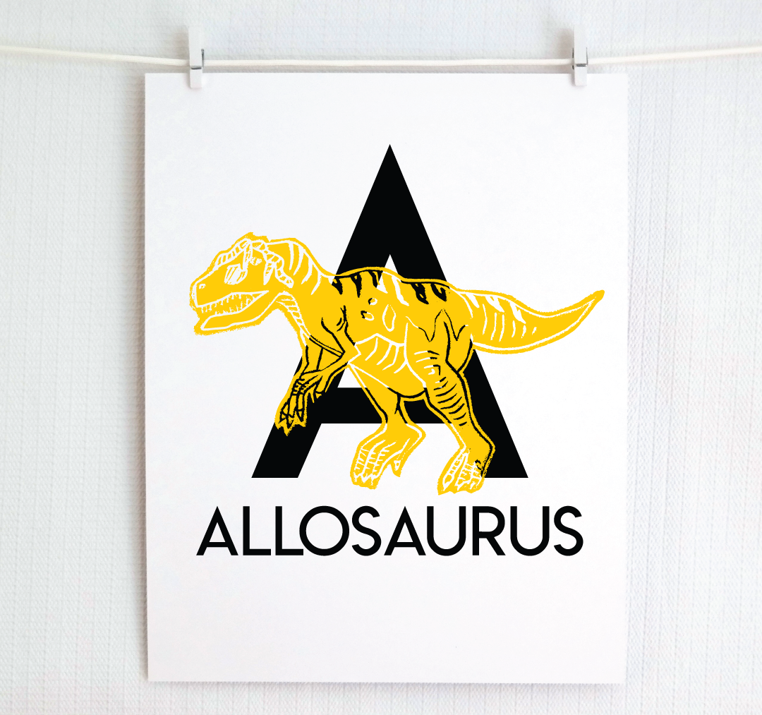 A is for Allosaurus Illustrated Print