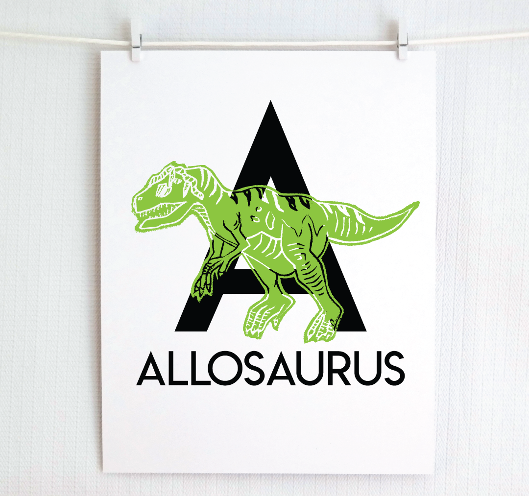 A is for Allosaurus Illustrated Print