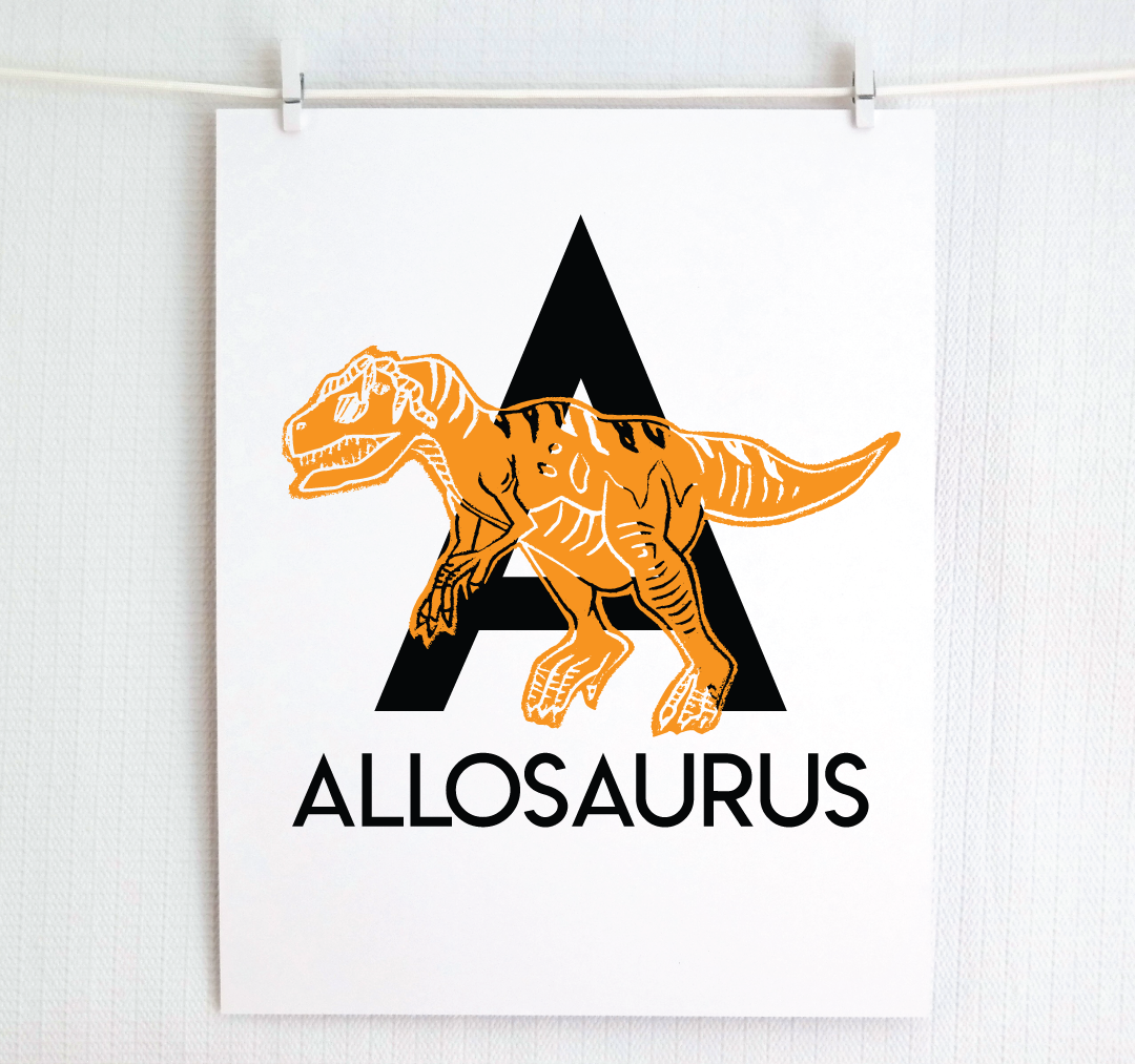 A is for Allosaurus Illustrated Print