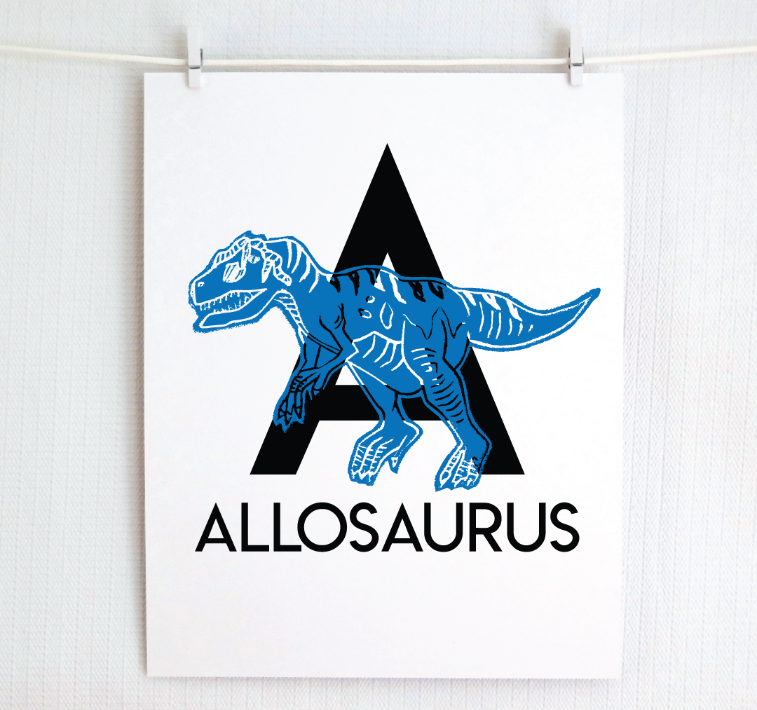 A is for Allosaurus Illustrated Print