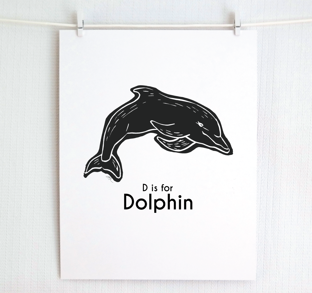 D is for Dolphin: Captivating Creatures Alphabet Letter Print
