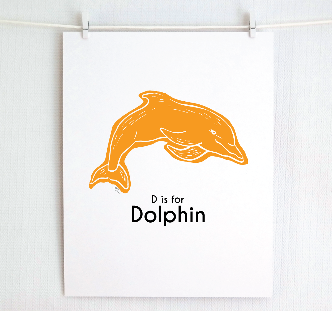 D is for Dolphin: Captivating Creatures Alphabet Letter Print
