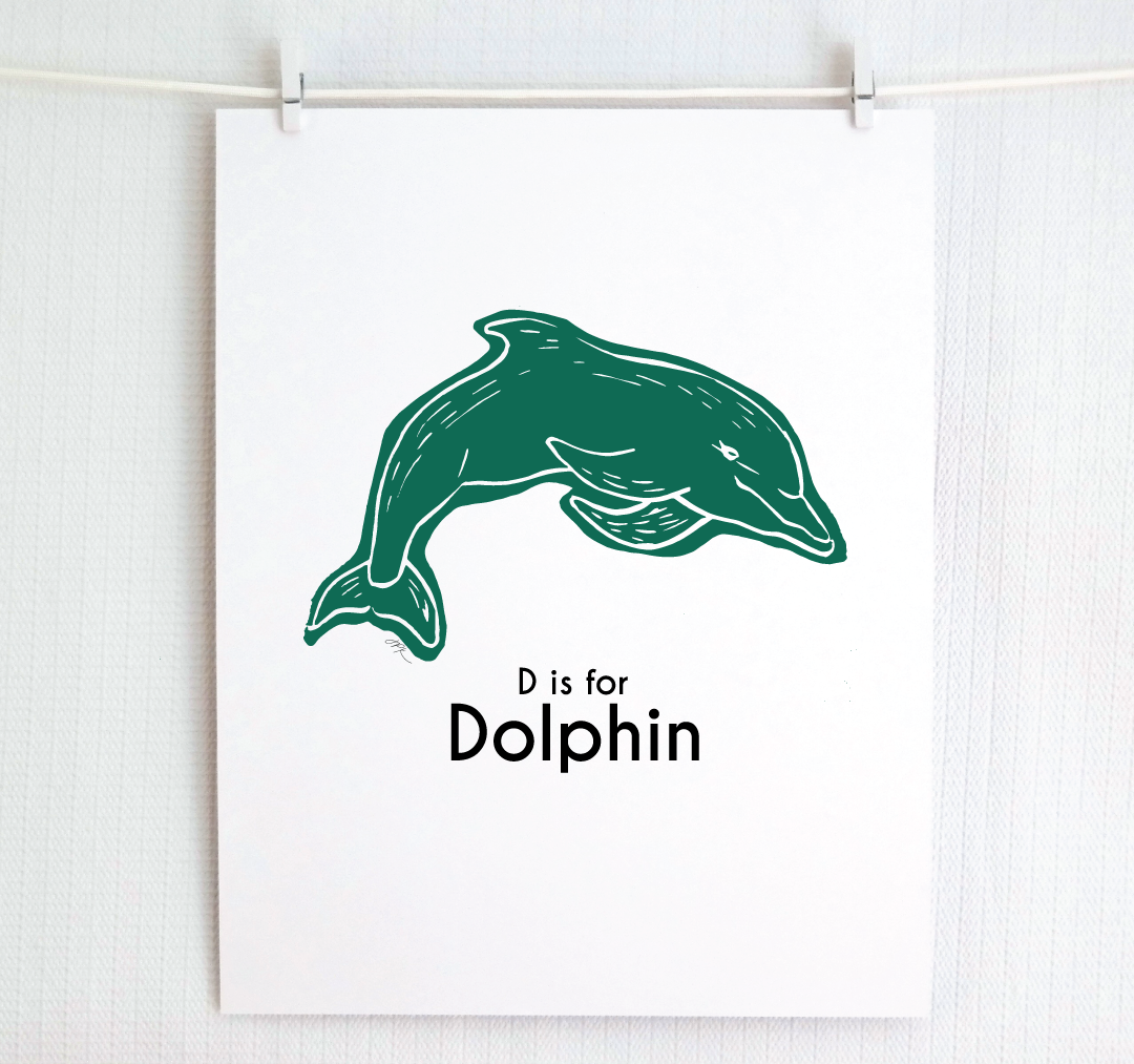D is for Dolphin: Captivating Creatures Alphabet Letter Print