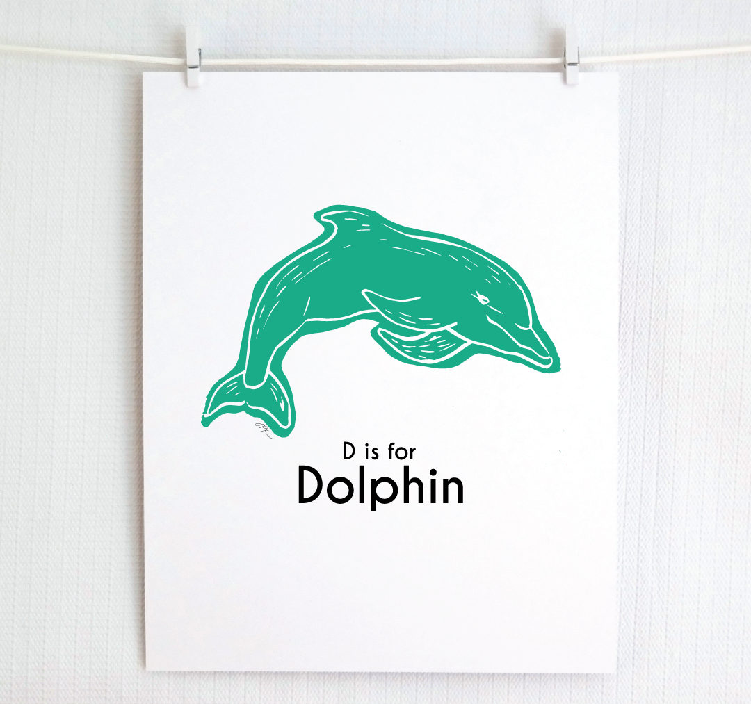 D is for Dolphin: Captivating Creatures Alphabet Letter Print