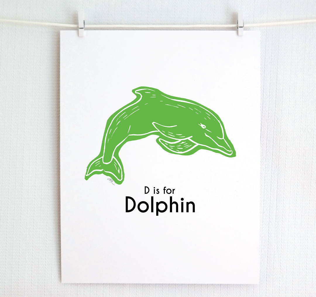 D is for Dolphin: Captivating Creatures Alphabet Letter Print