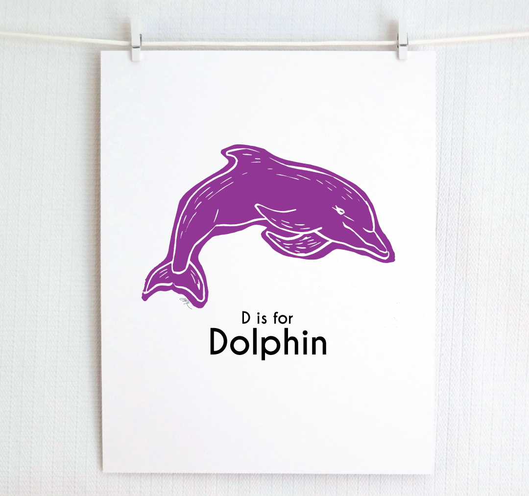 D is for Dolphin: Captivating Creatures Alphabet Letter Print