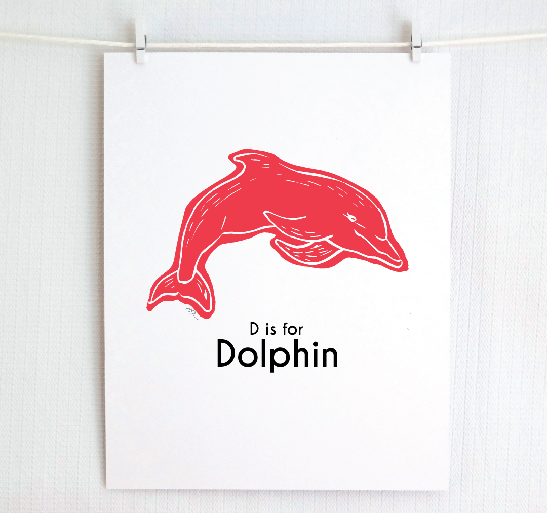 D is for Dolphin: Captivating Creatures Alphabet Letter Print