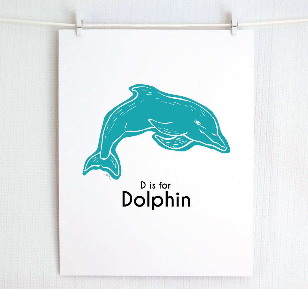 D is for Dolphin: Captivating Creatures Alphabet Letter Print