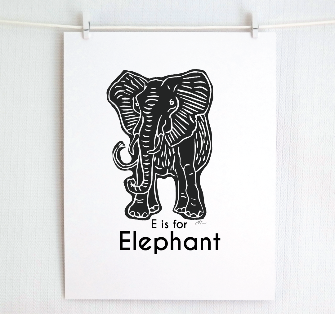 E is for Elephant: Captivating Creatures Alphabet Letter Print