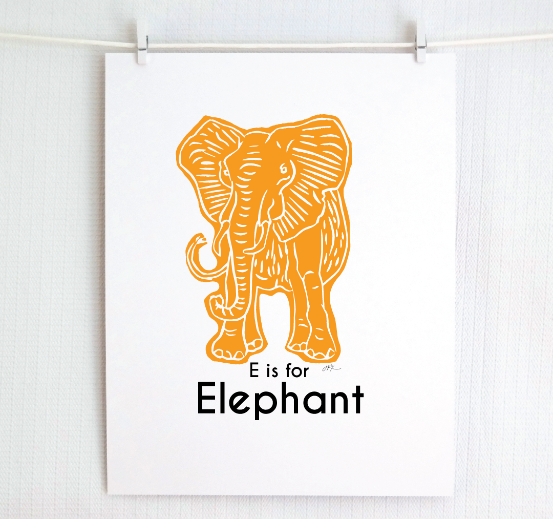 E is for Elephant: Captivating Creatures Alphabet Letter Print