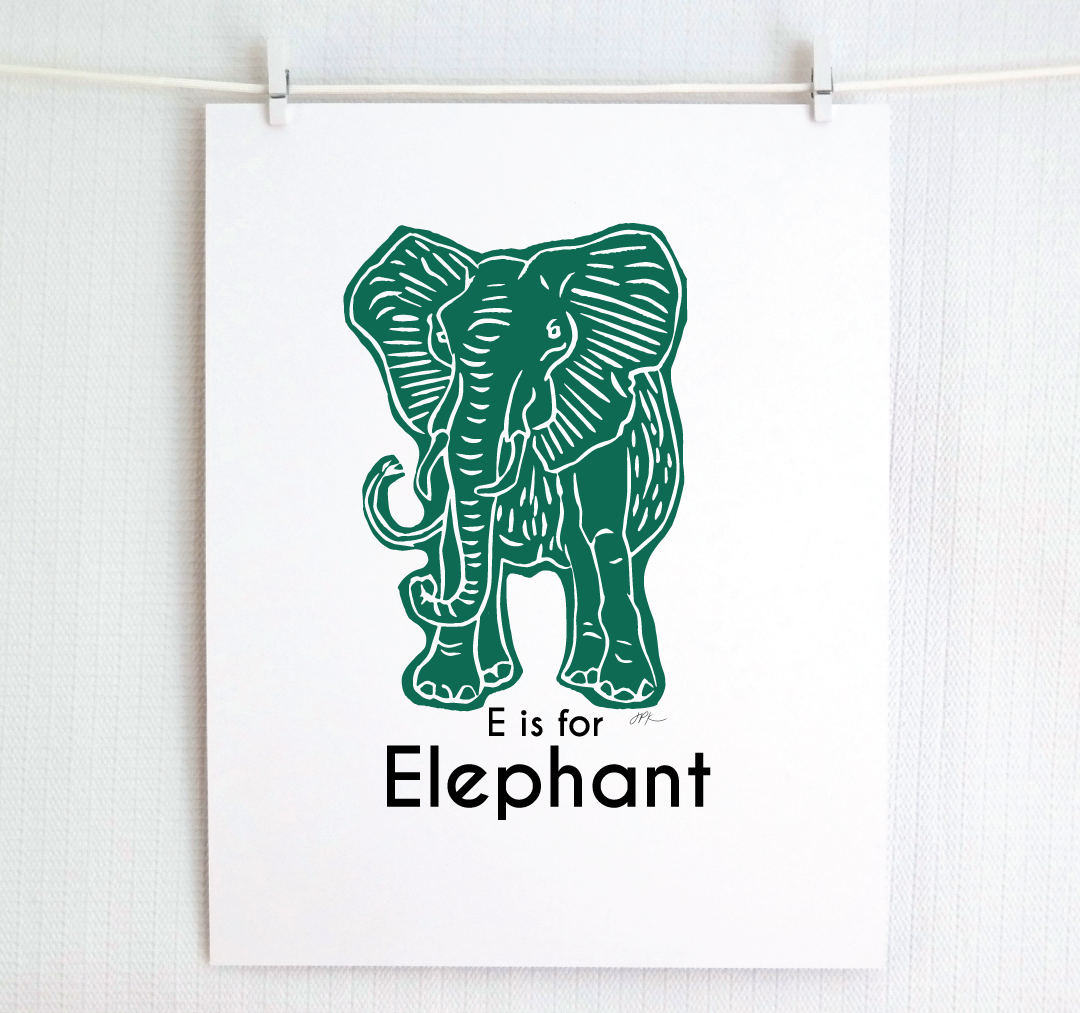 E is for Elephant: Captivating Creatures Alphabet Letter Print