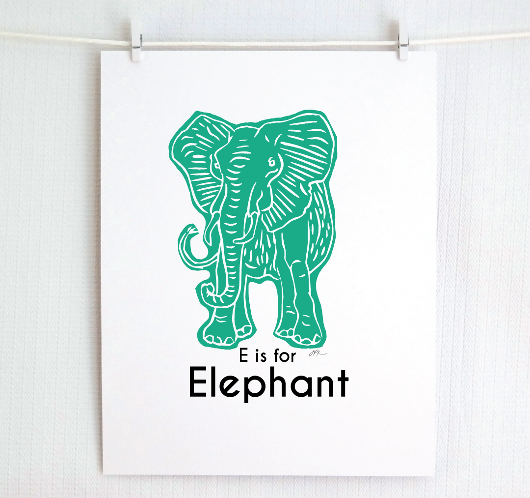 E is for Elephant: Captivating Creatures Alphabet Letter Print