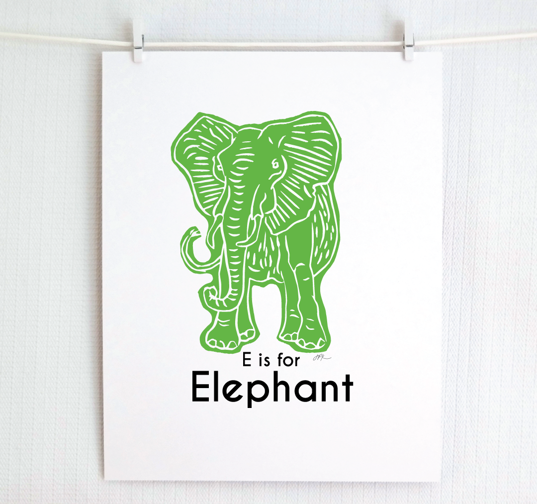 E is for Elephant: Captivating Creatures Alphabet Letter Print