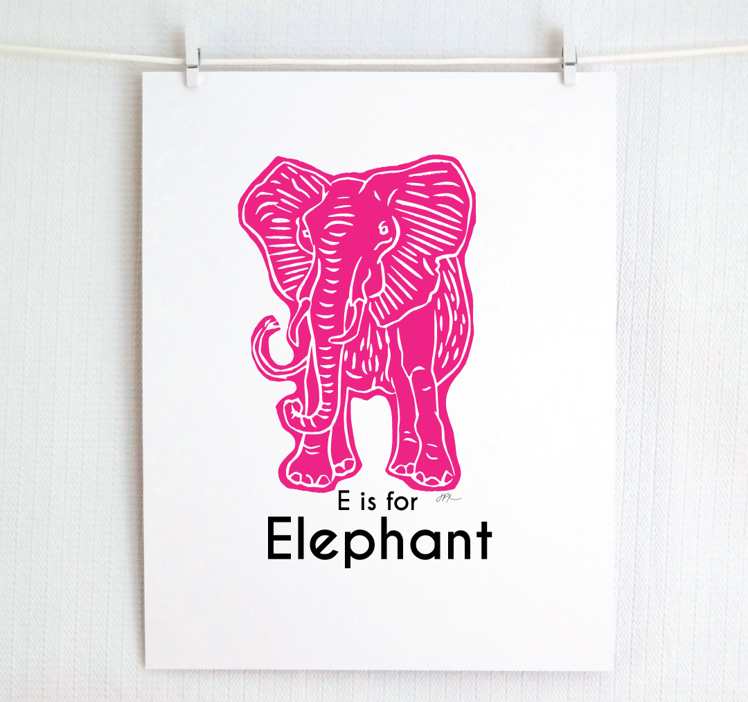 E is for Elephant: Captivating Creatures Alphabet Letter Print