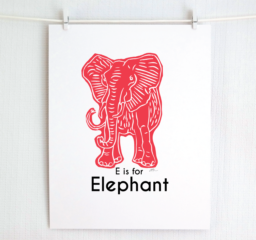 E is for Elephant: Captivating Creatures Alphabet Letter Print