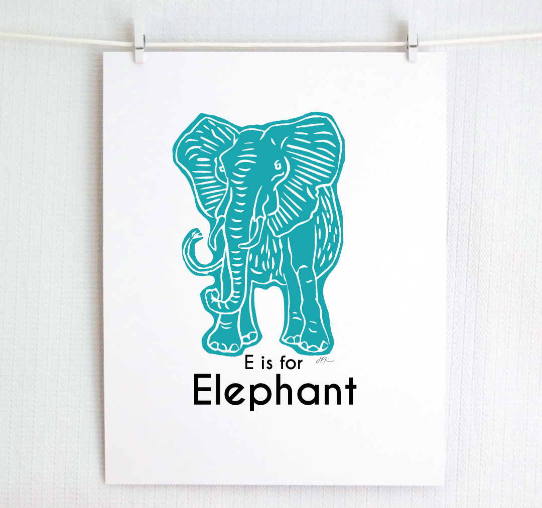 E is for Elephant: Captivating Creatures Alphabet Letter Print