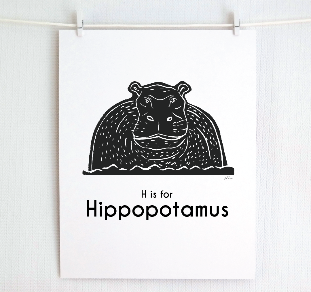 H is for Hippopotamus: Captivating Creatures Alphabet Letter Print