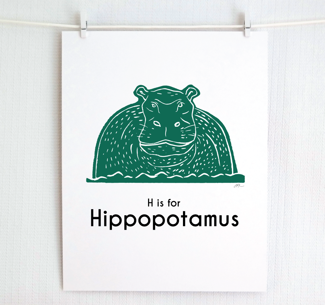 H is for Hippopotamus: Captivating Creatures Alphabet Letter Print