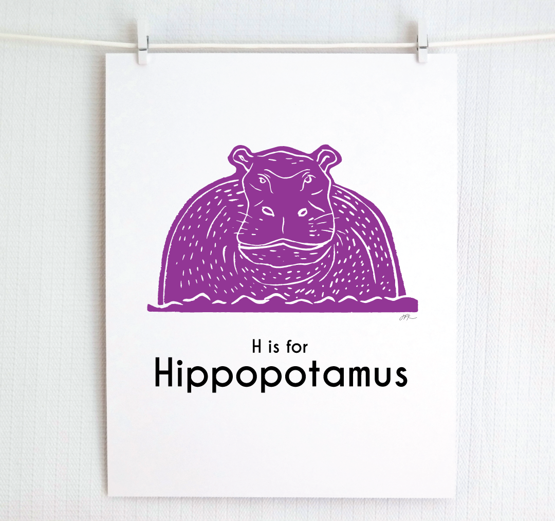H is for Hippopotamus: Captivating Creatures Alphabet Letter Print