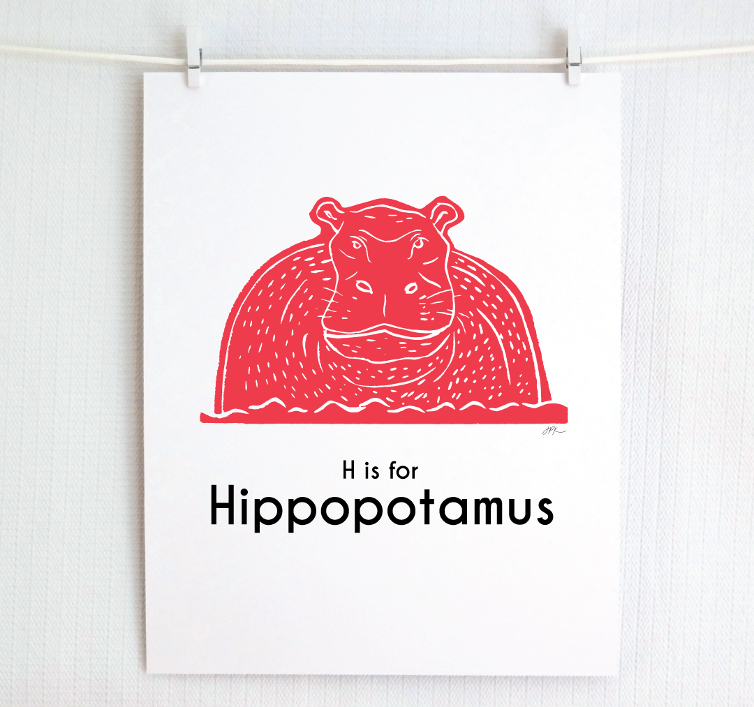 H is for Hippopotamus: Captivating Creatures Alphabet Letter Print