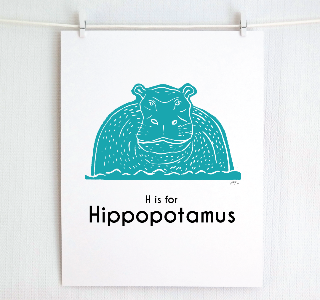 H is for Hippopotamus: Captivating Creatures Alphabet Letter Print