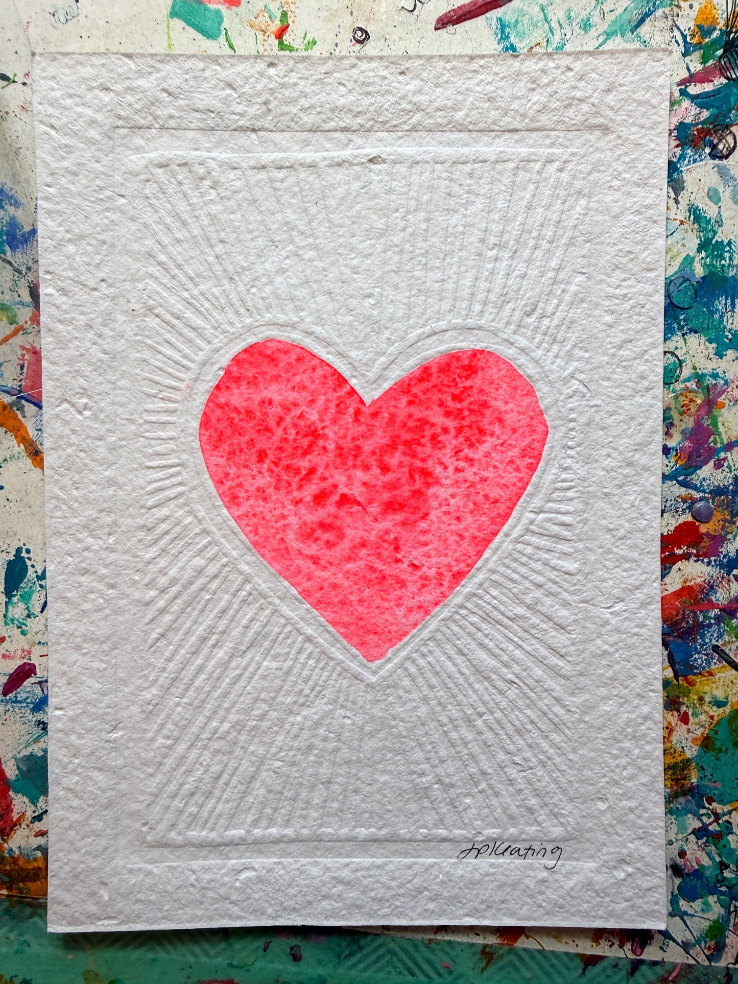 Original Watercolor Embossed Heart Print