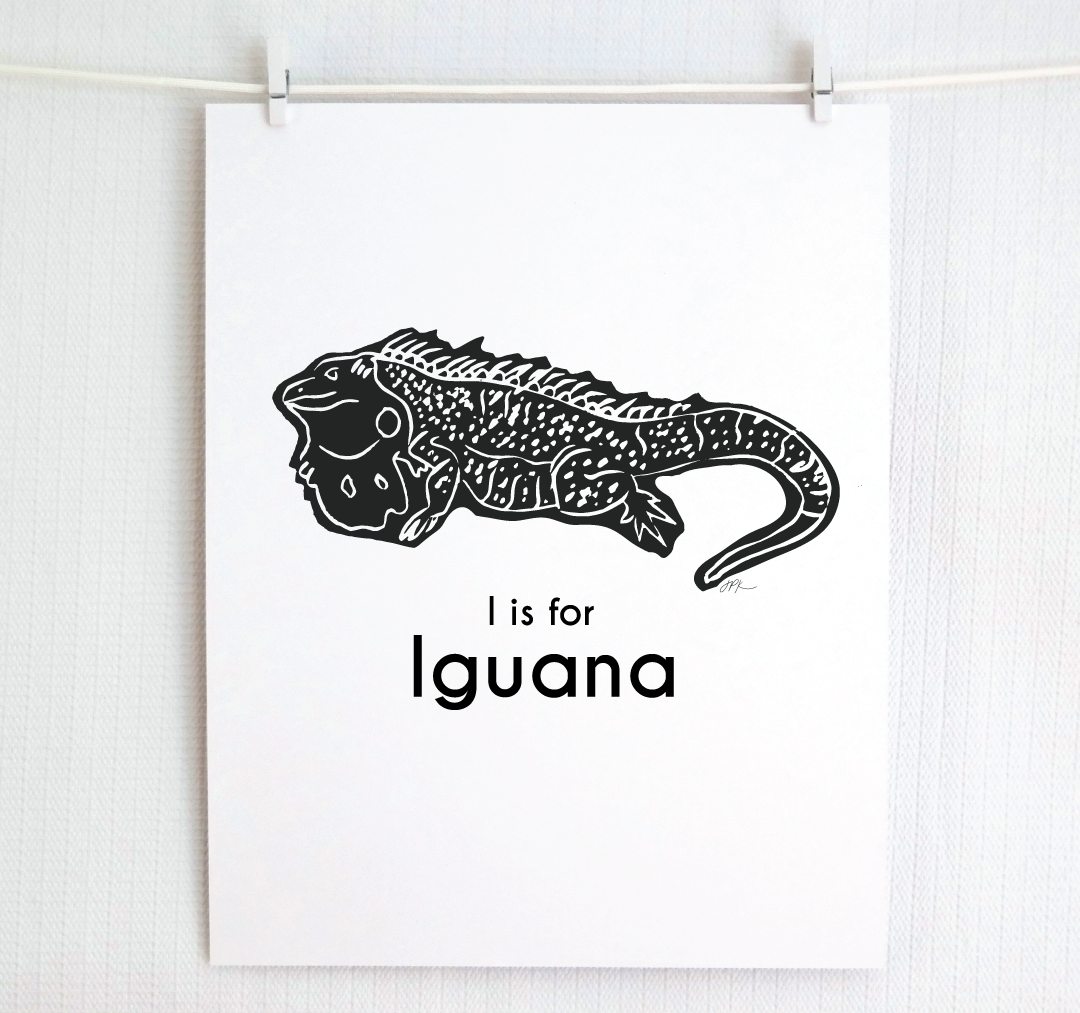 I is for Iguana: Captivating Creatures Alphabet Letter Print