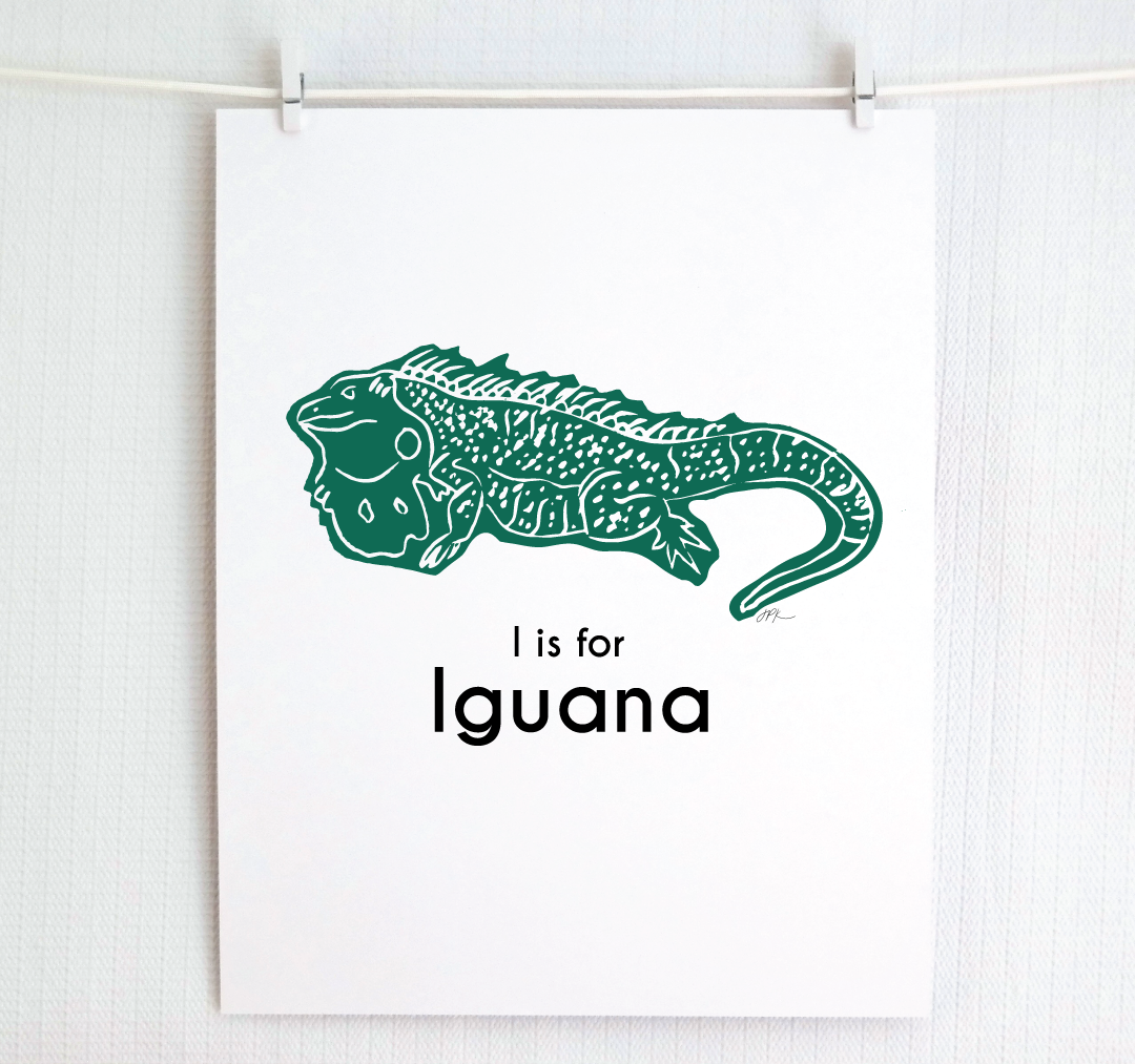 I is for Iguana: Captivating Creatures Alphabet Letter Print