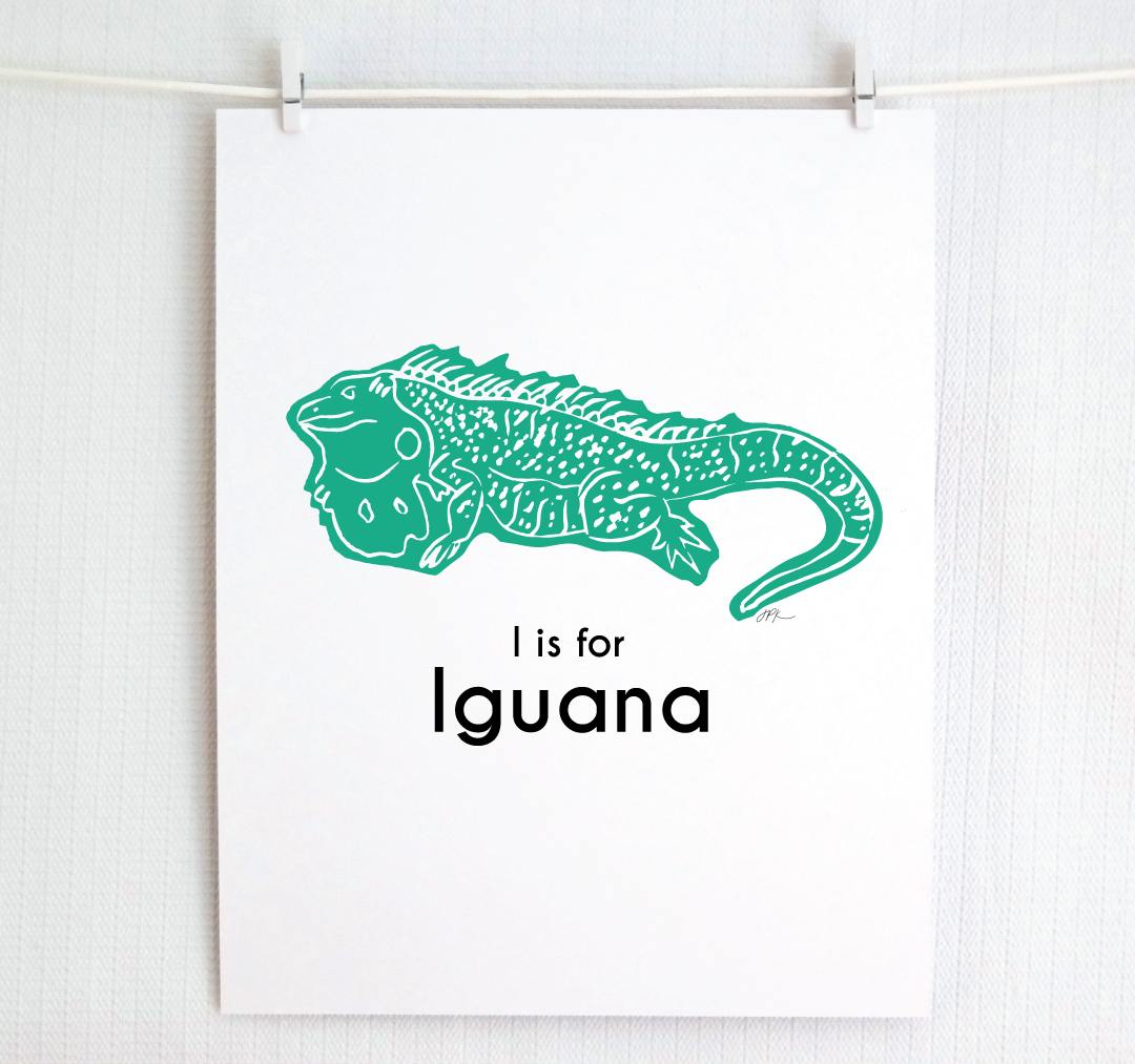 I is for Iguana: Captivating Creatures Alphabet Letter Print