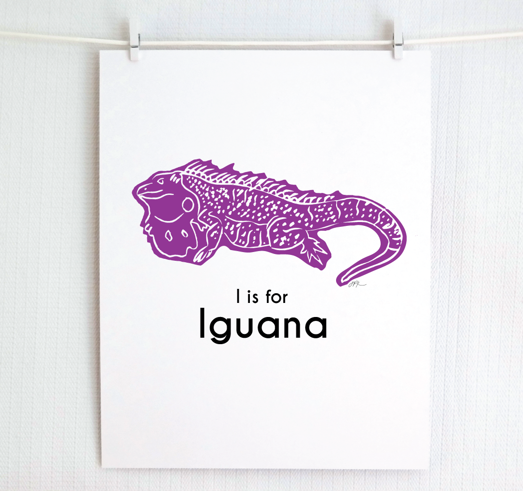 I is for Iguana: Captivating Creatures Alphabet Letter Print