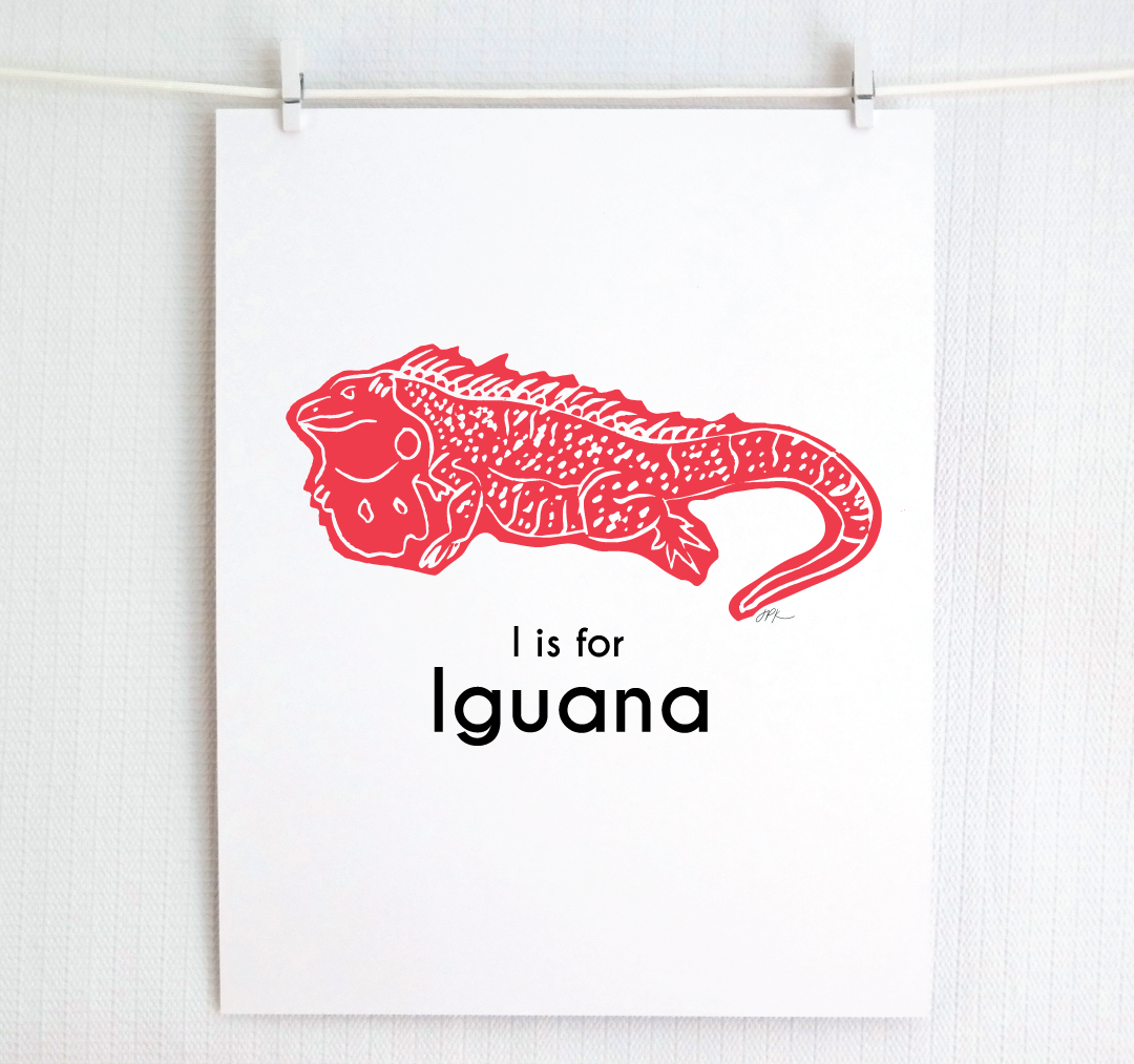 I is for Iguana: Captivating Creatures Alphabet Letter Print