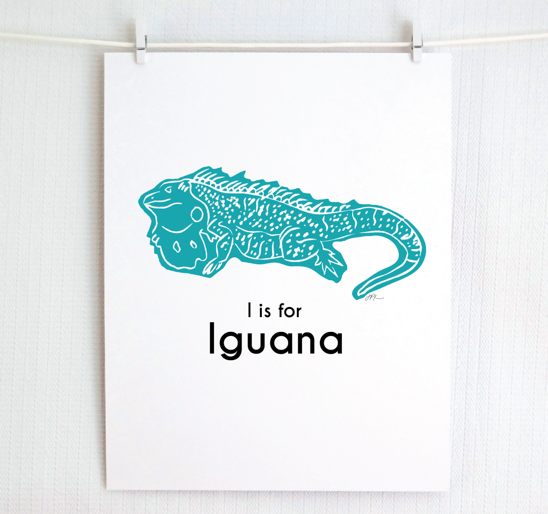 I is for Iguana: Captivating Creatures Alphabet Letter Print