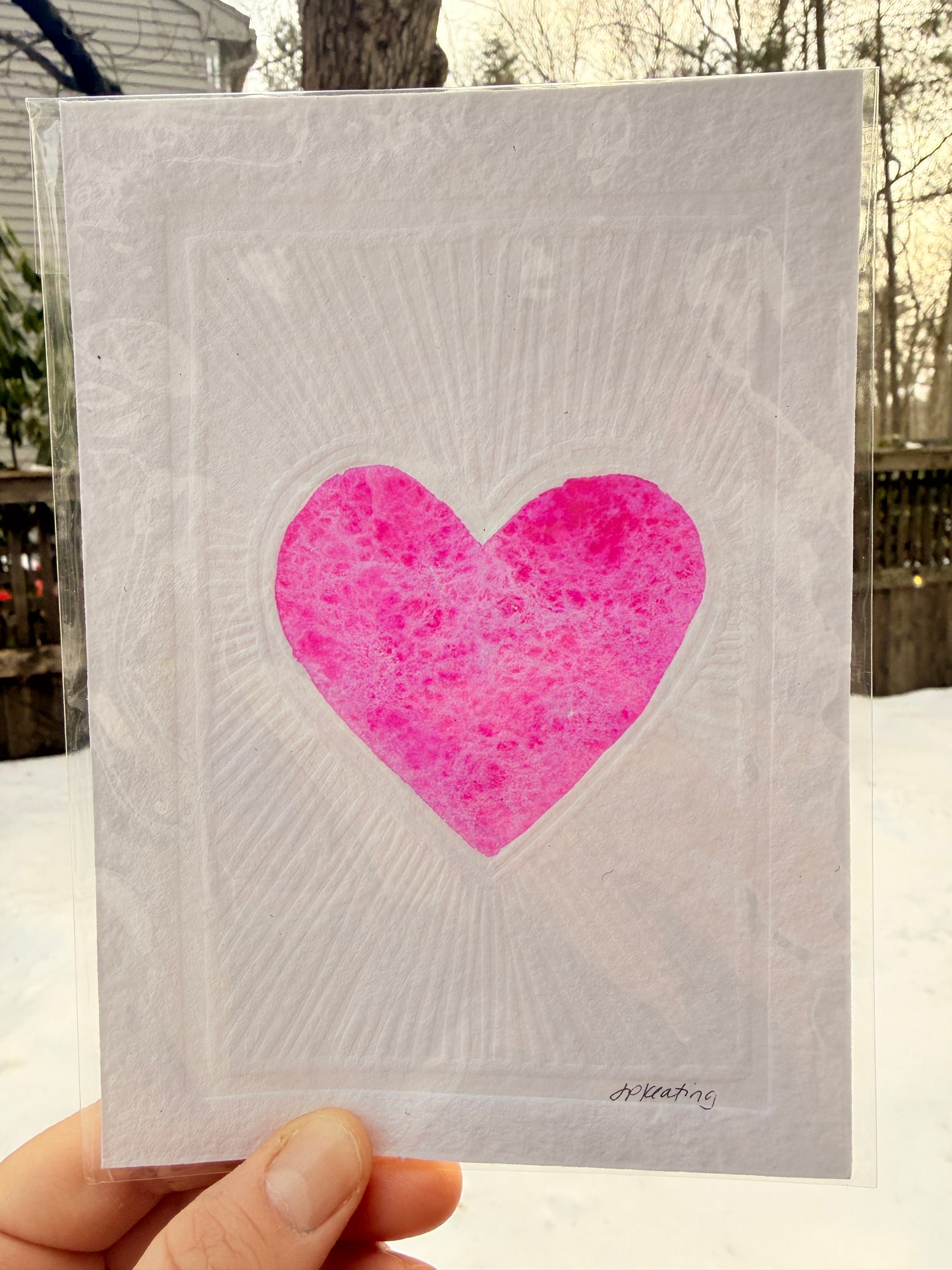 Original Watercolor Embossed Heart Print
