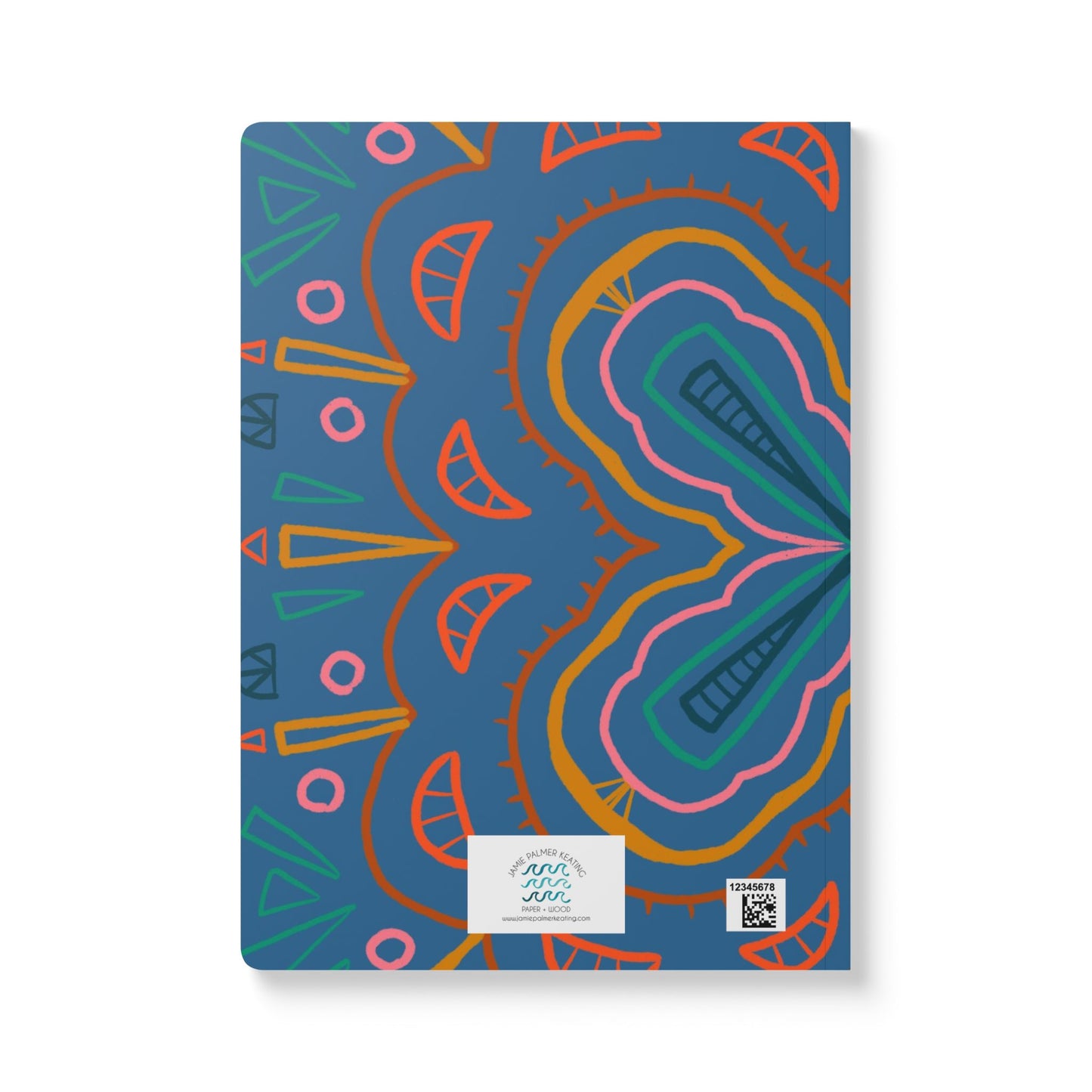 Mandala designs in gold, red, pink and green on a cornflower blue background.
