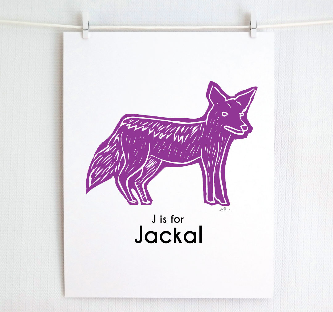 J is for Jackal: Captivating Creatures Alphabet Letter Print