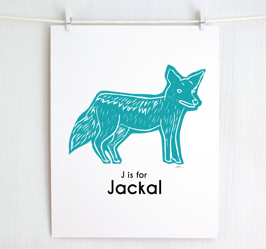 J is for Jackal: Captivating Creatures Alphabet Letter Print