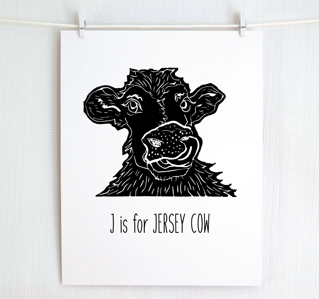 J is for Jersey Cow: Farm Alphabet Letter Print