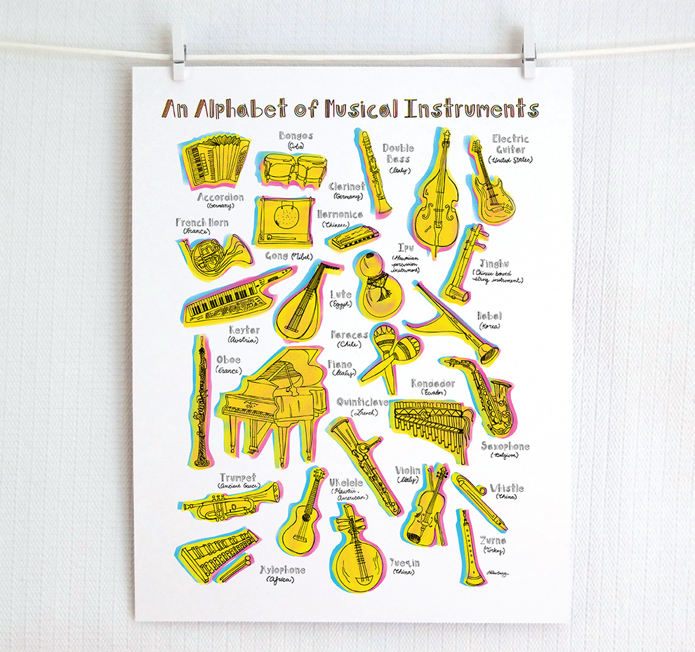 Musical Instruments Alphabet Illustrated Print – Jamie Palmer Keating Art