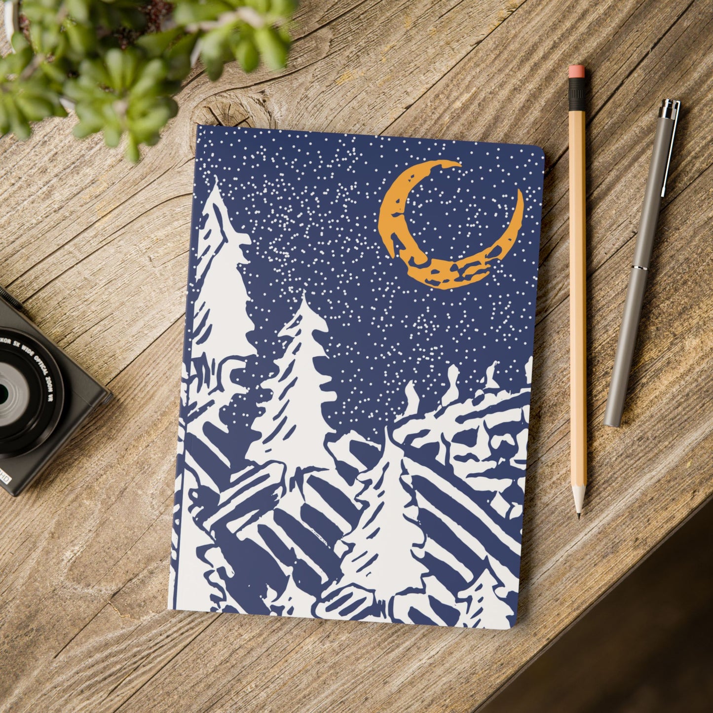 Crescent Moon Winter Night Softcover Journal (blank pages)