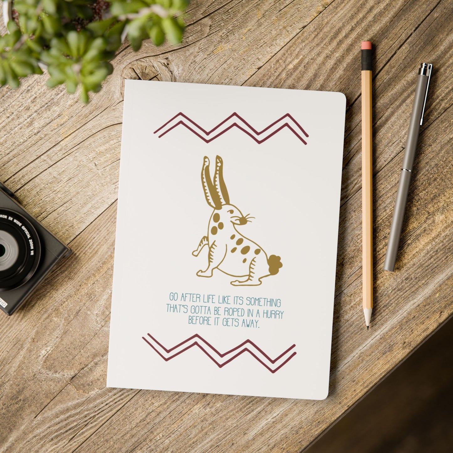 “Go after life” Rabbit Softcover Journal (blank pages)