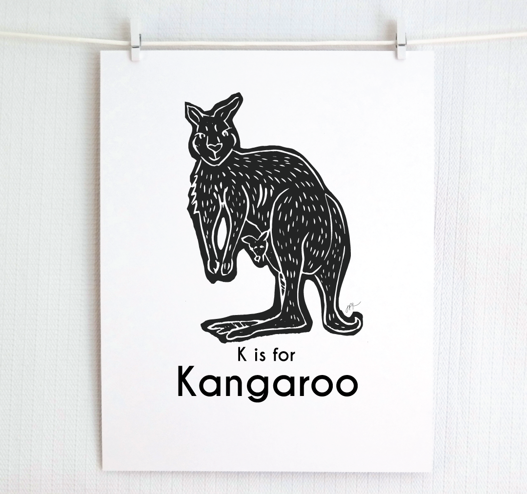K is for Kangaroo: Captivating Creatures Alphabet Letter Print