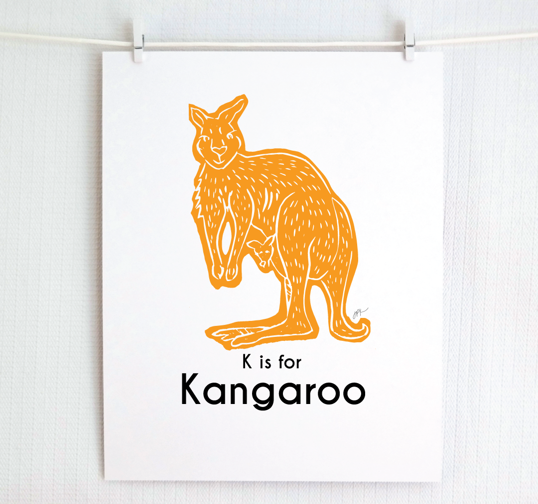K is for Kangaroo: Captivating Creatures Alphabet Letter Print