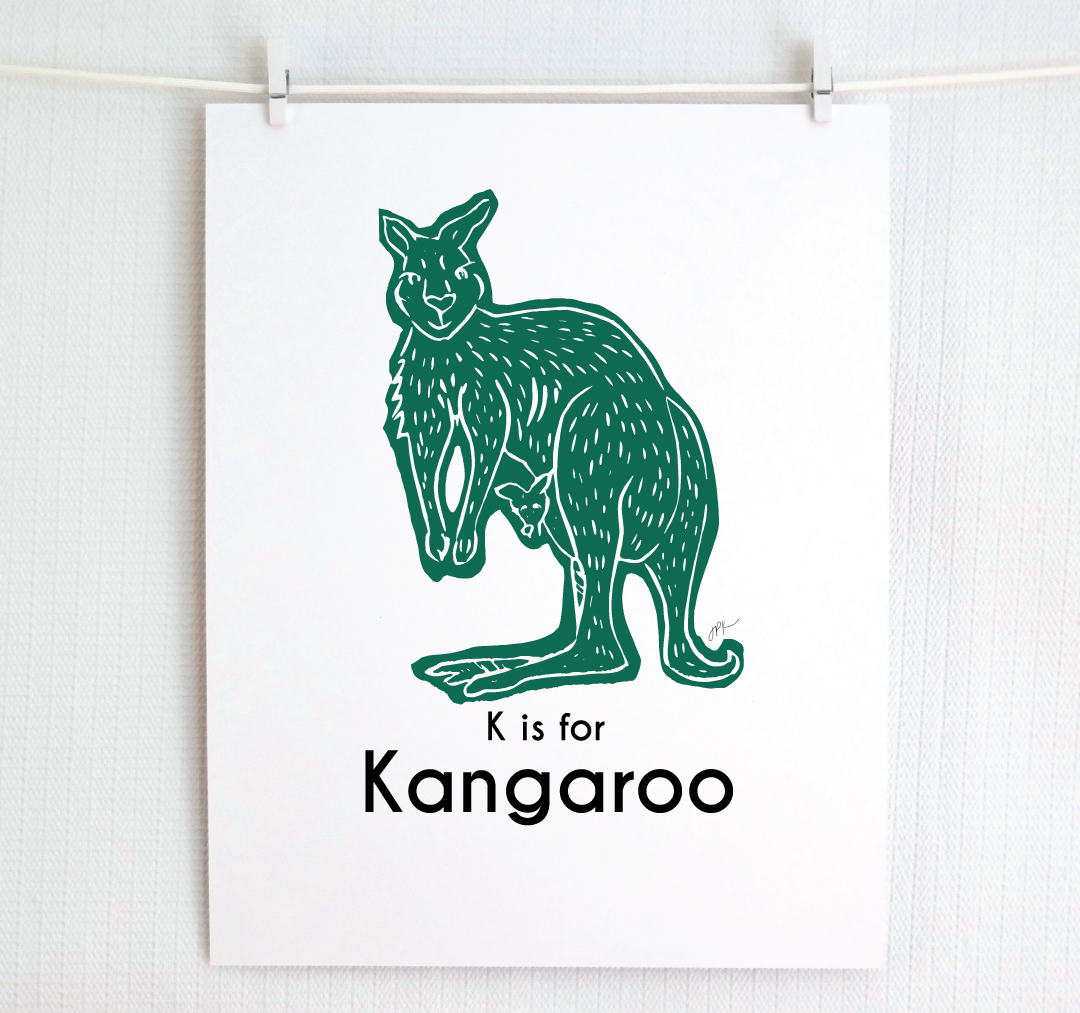 K is for Kangaroo: Captivating Creatures Alphabet Letter Print