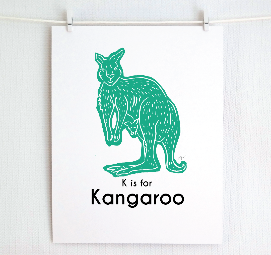 K is for Kangaroo: Captivating Creatures Alphabet Letter Print